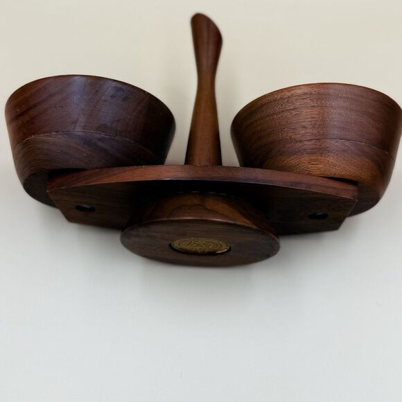 Vintage Kustom Kraft Solid Walnut Dip Set - MCM Snack Server USA - Picture 6 of 13